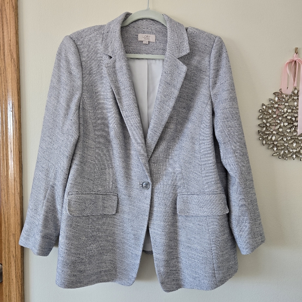 Loft Plus Women's Blue Grey Heathered Blazer 14W